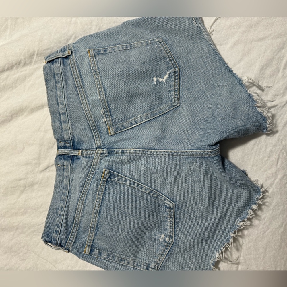 Agolde Light Blue Distressed High-Rise Denim Shorts - Picture 5 of 7